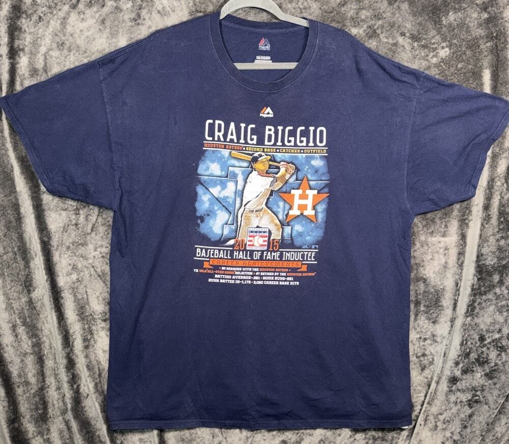 Craig Biggio Astros Hall of Fame 2015 Shirt 2XL Majestic MLB Navy Tee